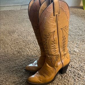 Vtg Justin Boots Brown Western Heeled Boots